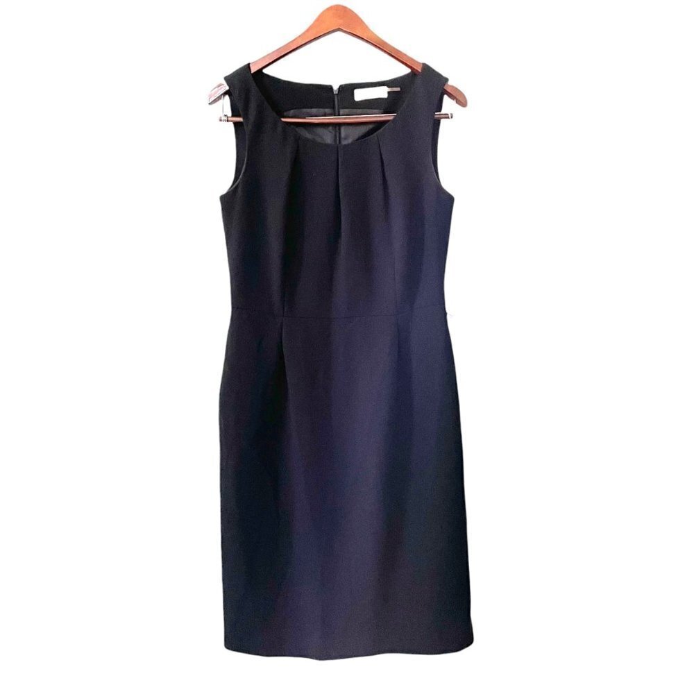 Calvin Klein Black Pleated Sleeveless Sheath Dress Women's Size Medium Office